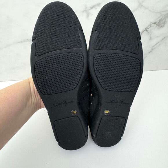 Sesto Meucci Womens Perforated Flat Shoes Size 7.5 Suede Leather Minimal Black - Picture 8 of 9